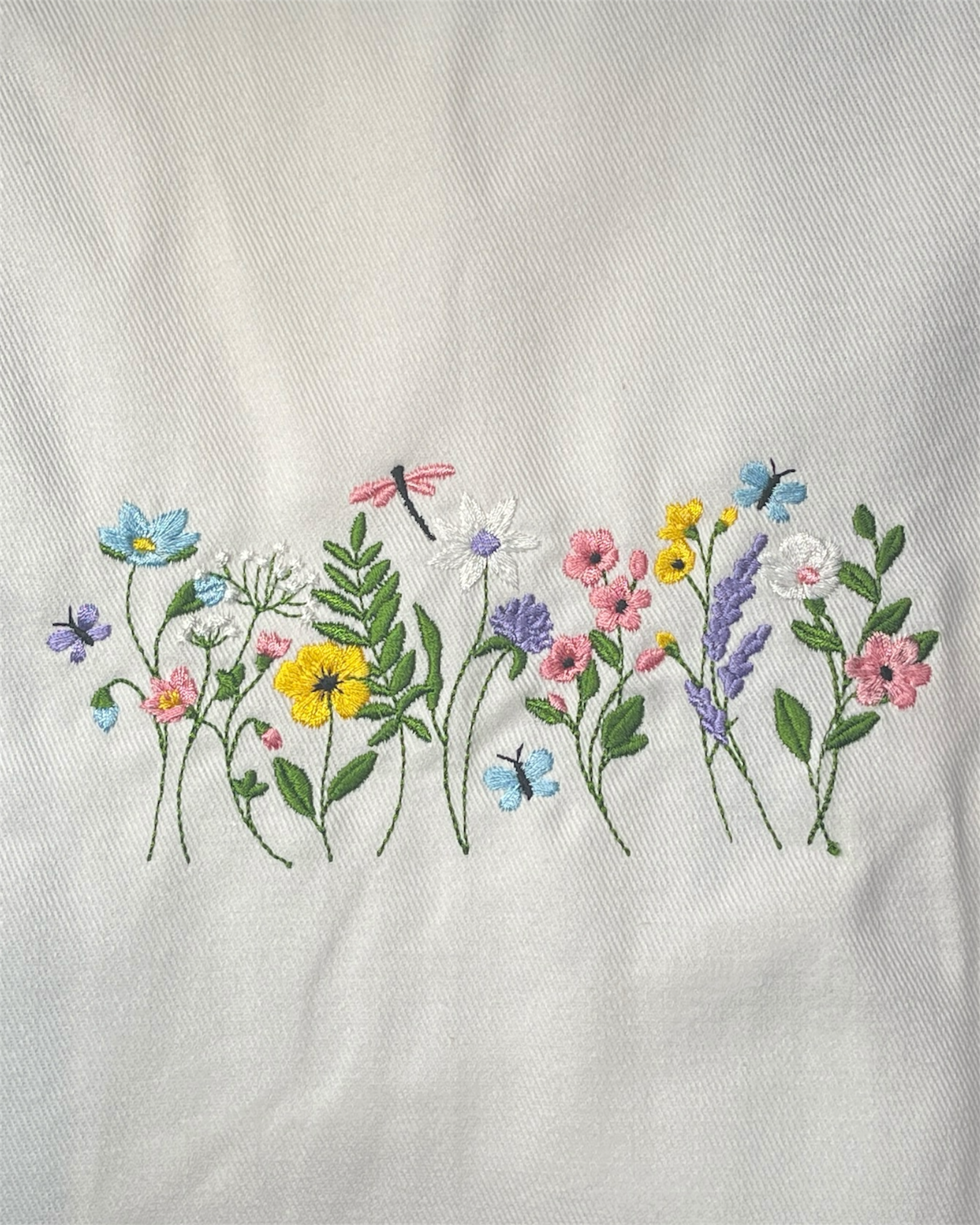 Embroidered Apron - Flowers, Dragonflies, Butterflies