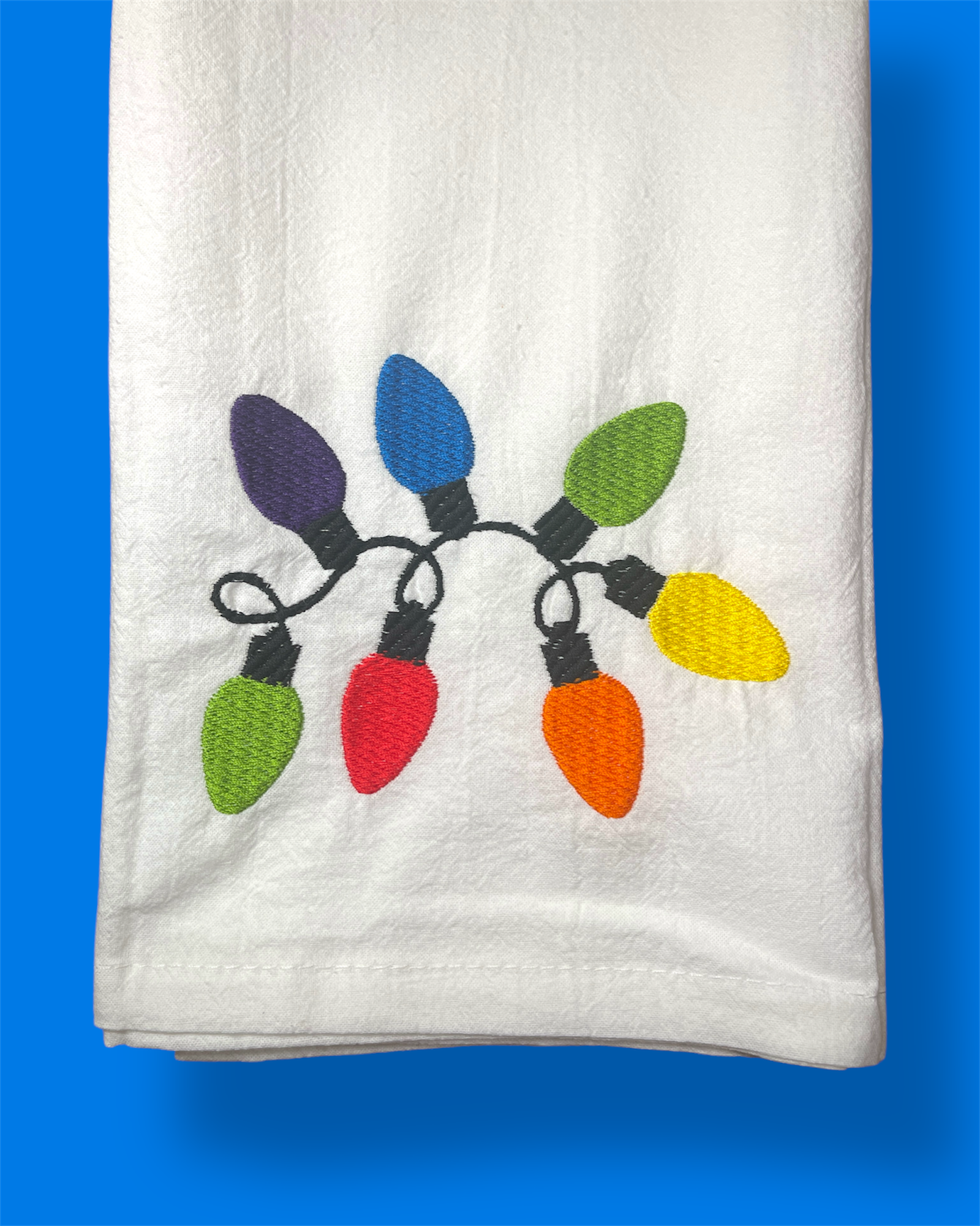 Embroidered Tea Towel - Classic Christmas Lights