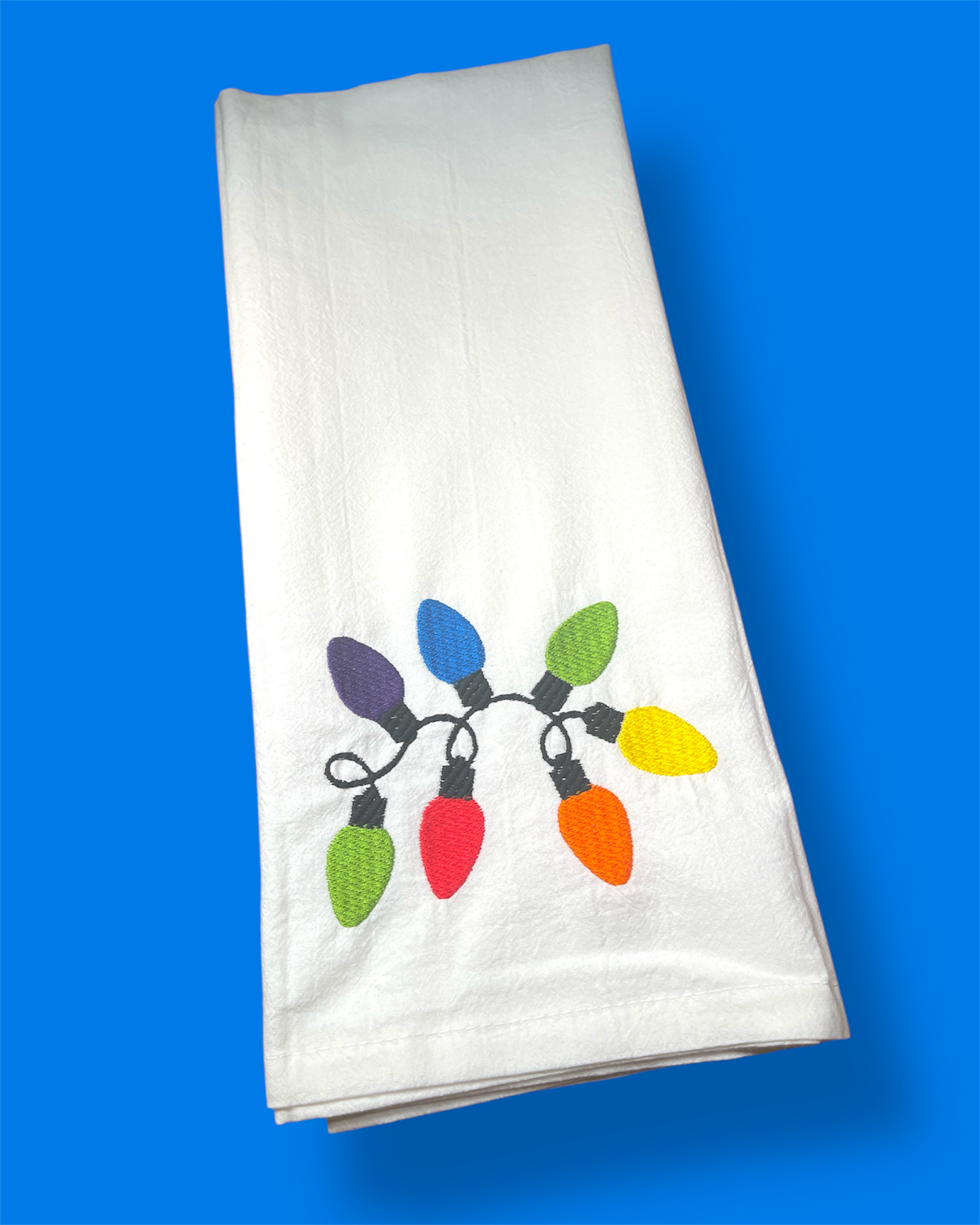 Embroidered Tea Towel - Classic Christmas Lights