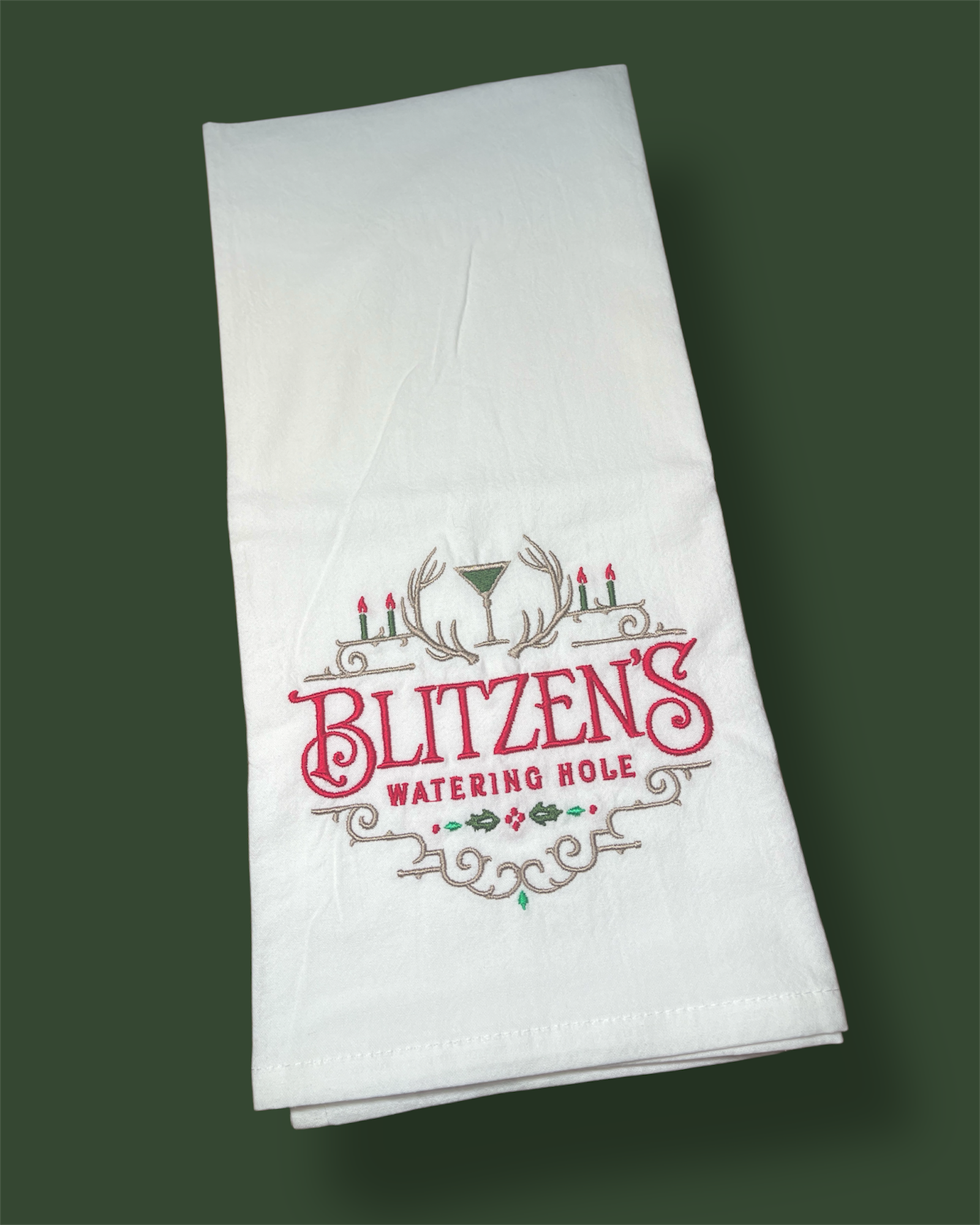 Embroidered Tea Towel - Blitzen's Watering Hole