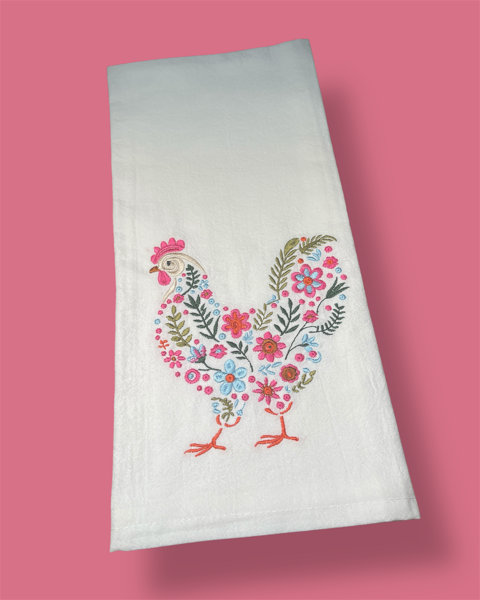 Embroidered Tea Towel - Floral Chicken