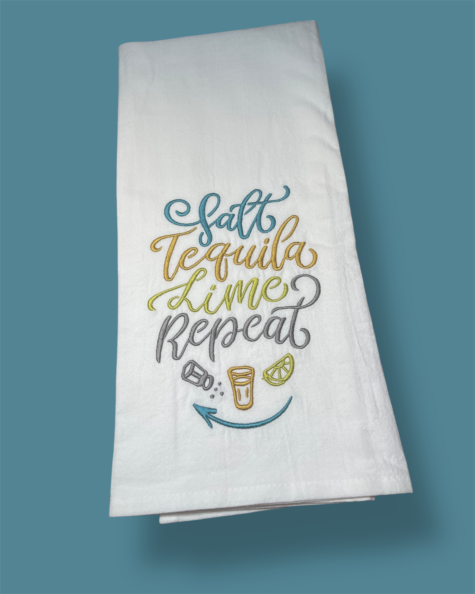 Embroidered Tea Towel - Salt Tequila Lime