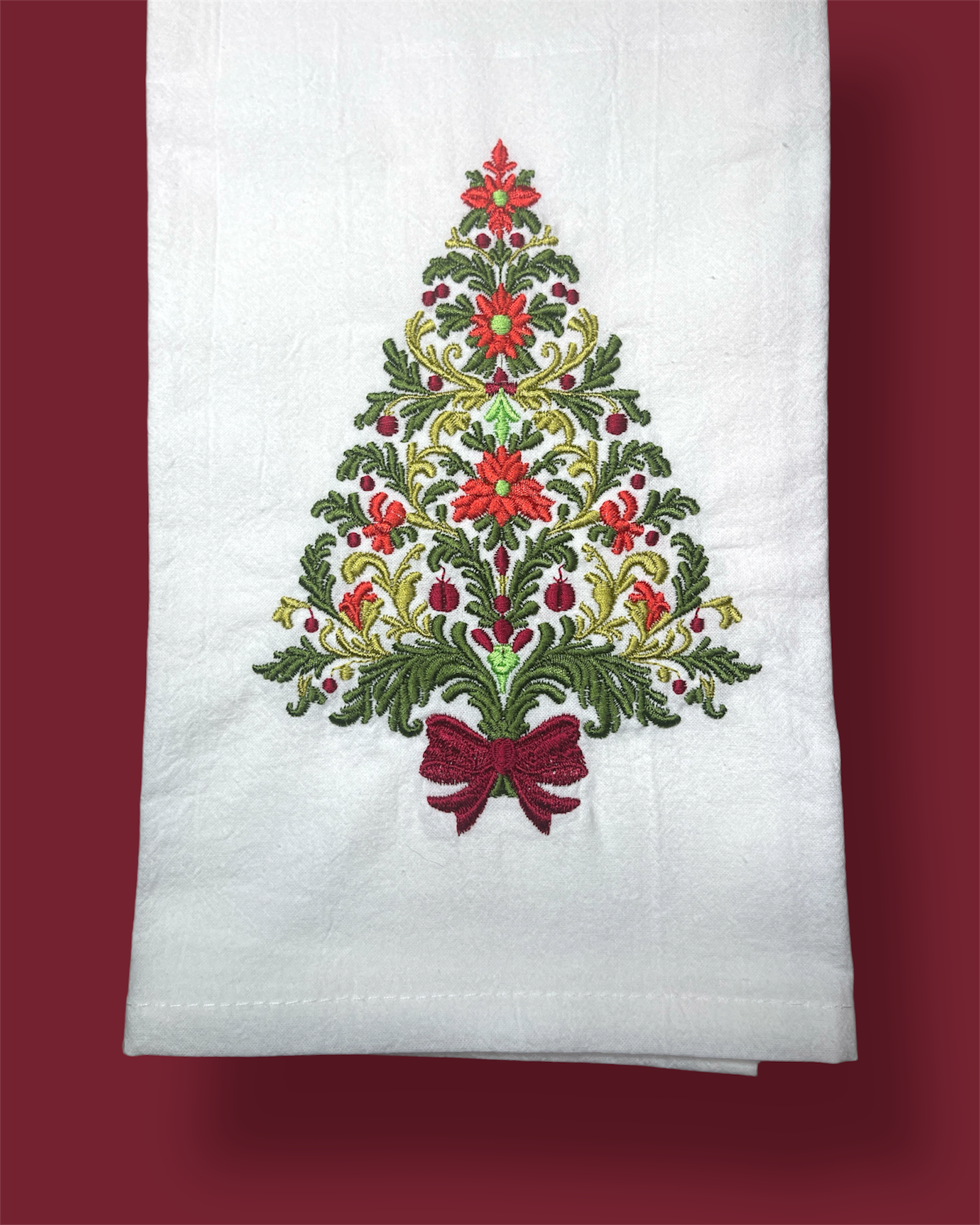 Embroidered Tea Towel - Baroque Christmas Tree