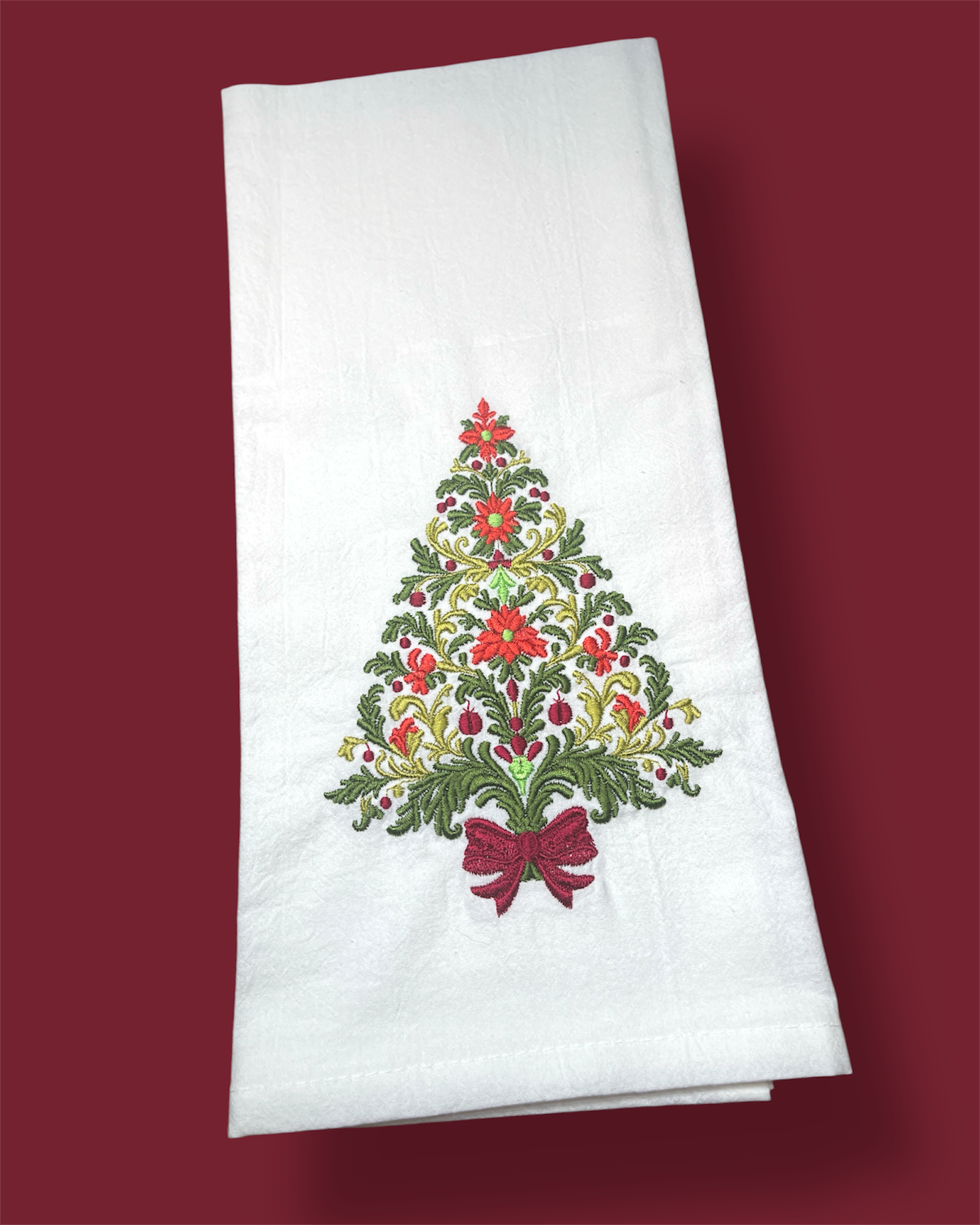 Embroidered Tea Towel - Baroque Christmas Tree