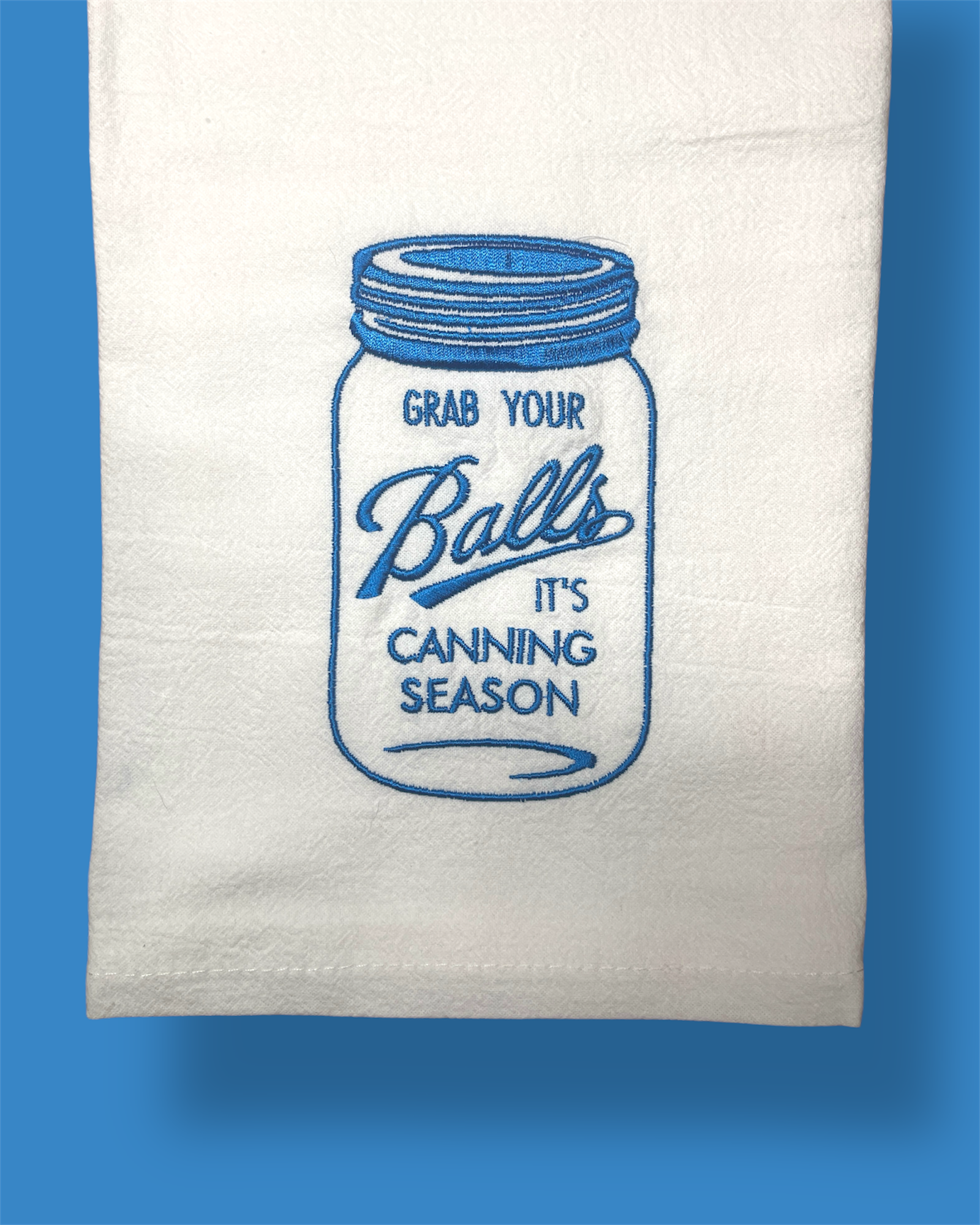 Embroidered Tea Towel - Grab Your Balls - Jar