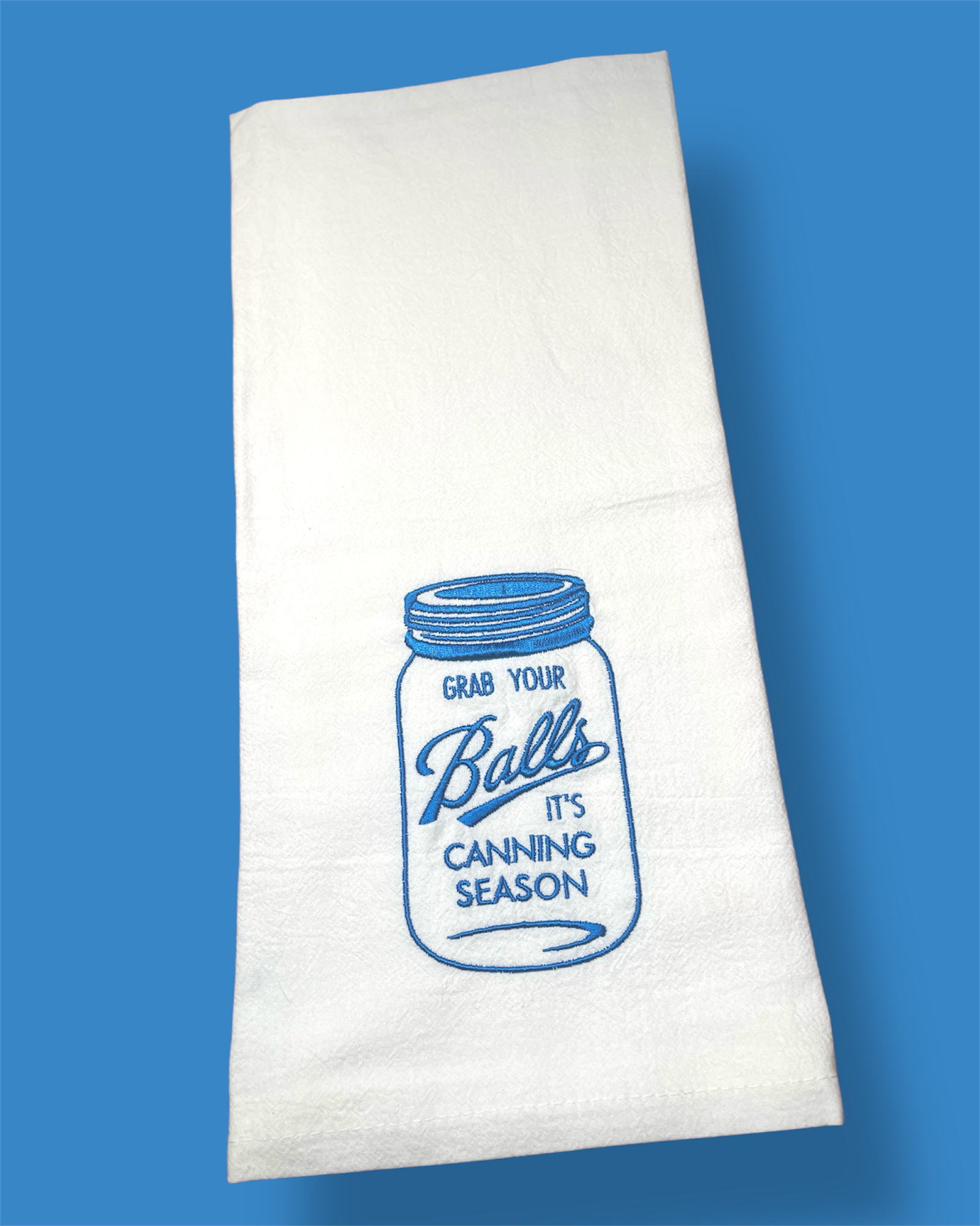 Embroidered Tea Towel - Grab Your Balls - Jar