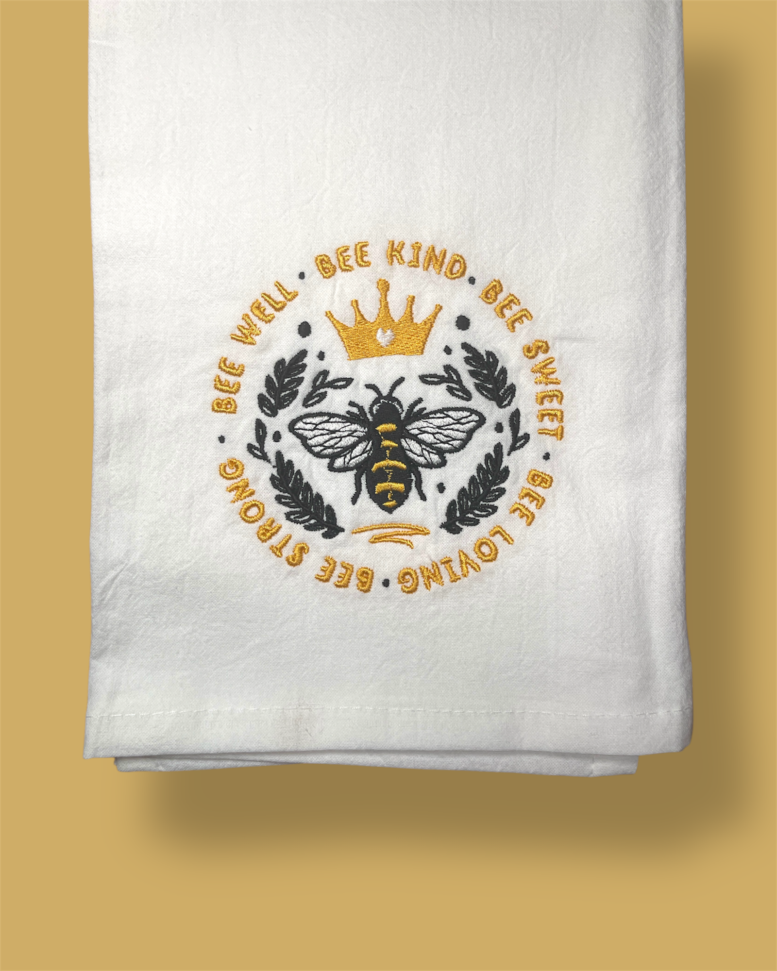 Embroidered Tea Towel - Bee Kind Circle