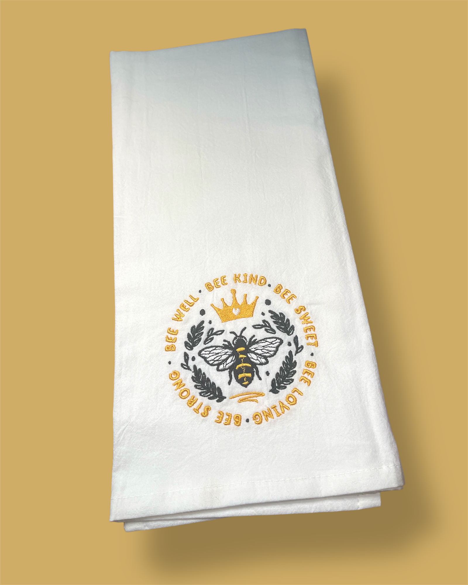 Embroidered Tea Towel - Bee Kind Circle