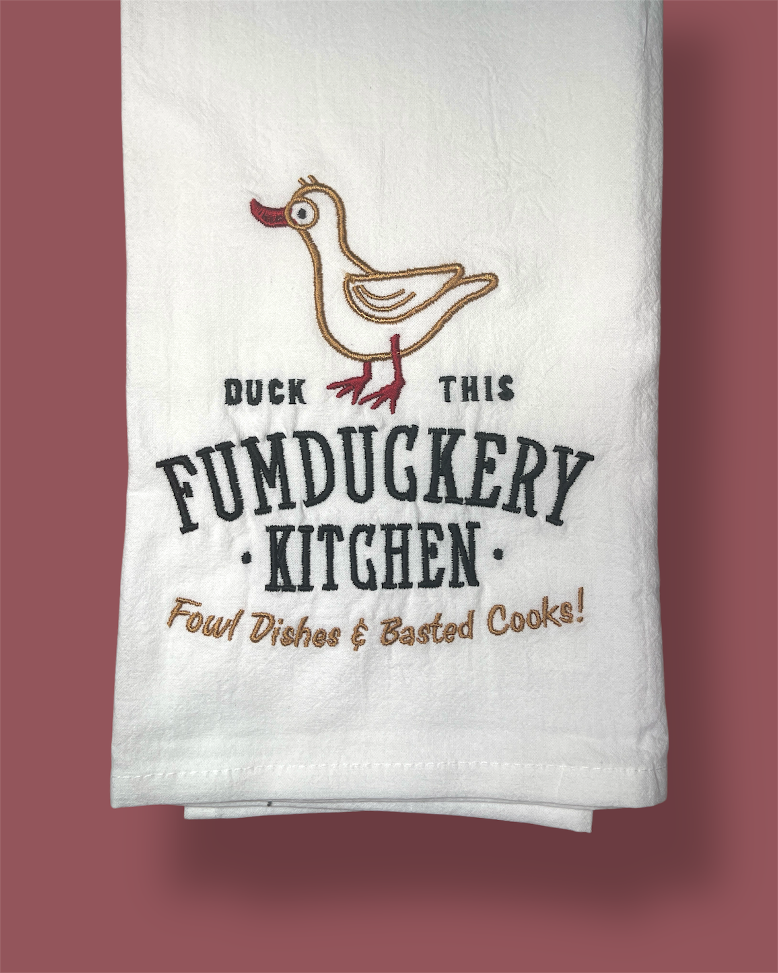 Embroidered Tea Towel - Fumduckery Kitchen