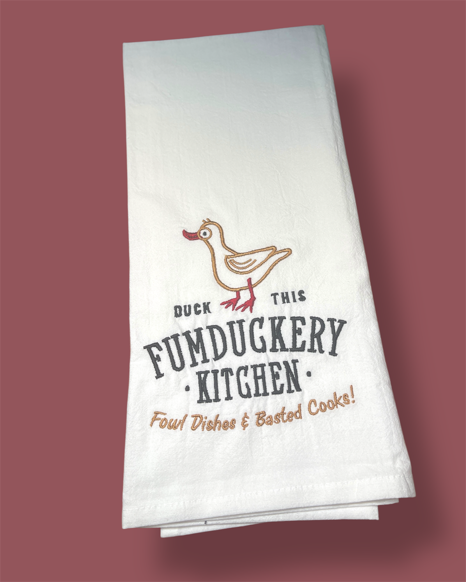 Embroidered Tea Towel - Fumduckery Kitchen