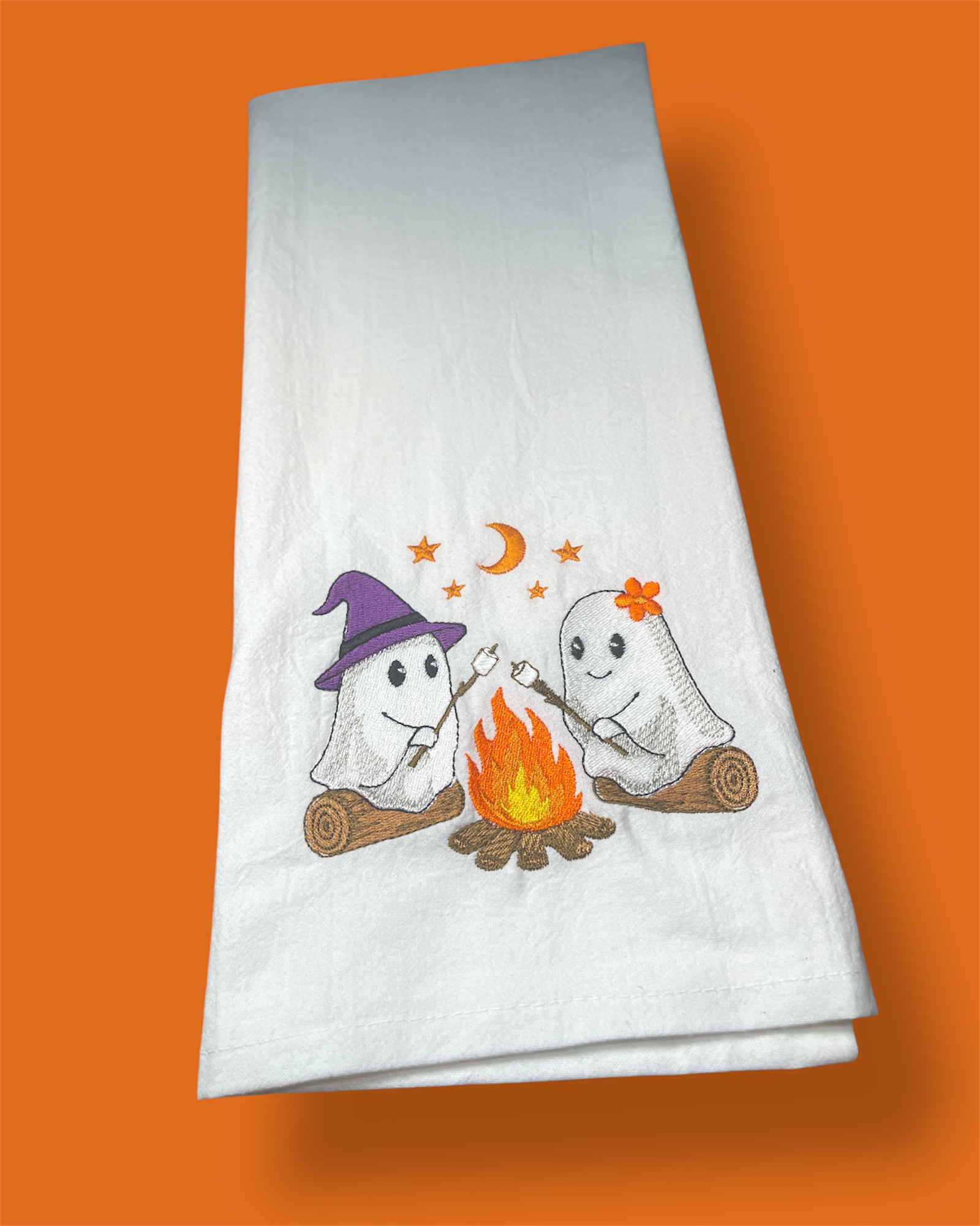Embroidered Tea Towel - Spooky Campfire