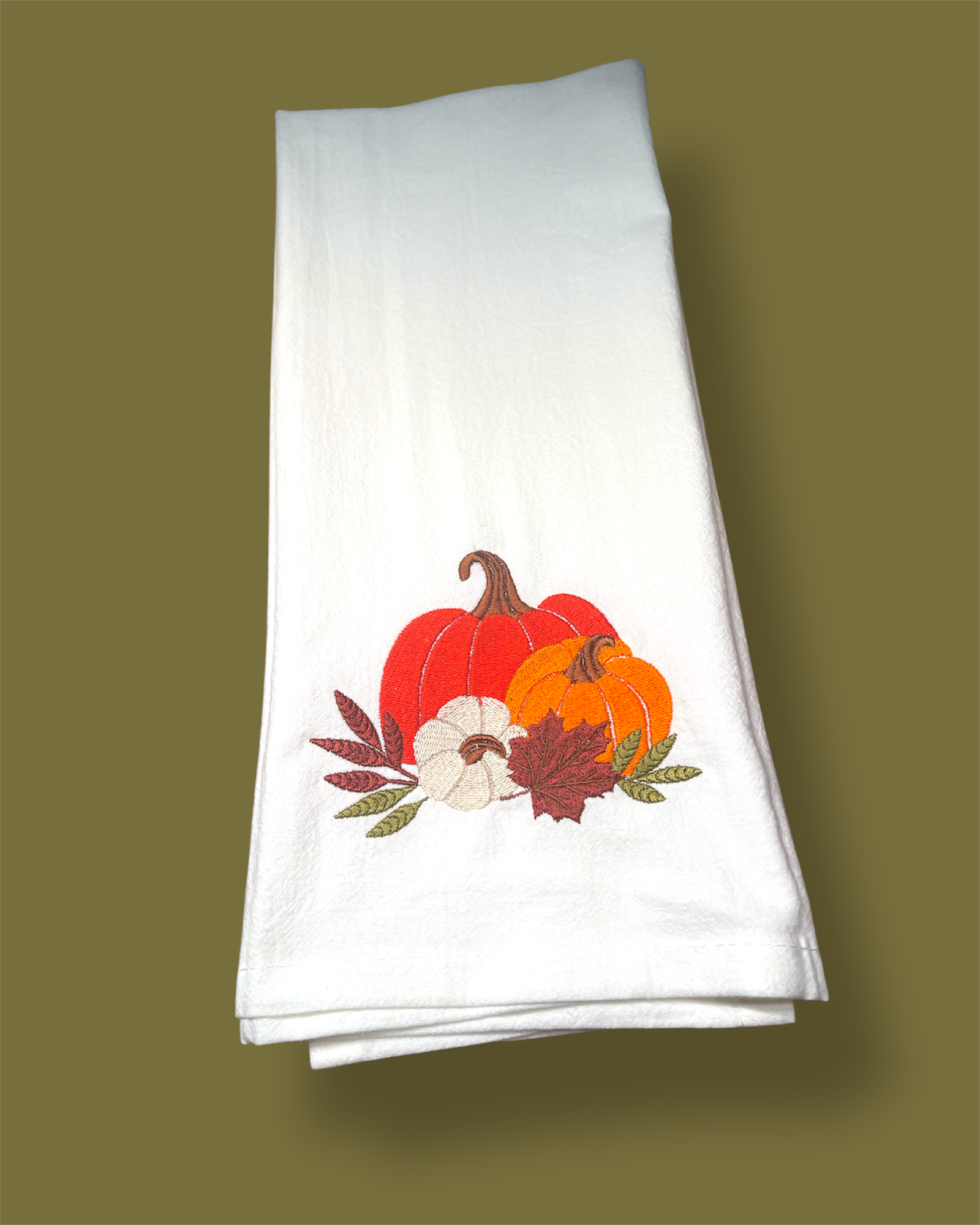 Embroidered Tea Towel - Pumpkins & Leaves