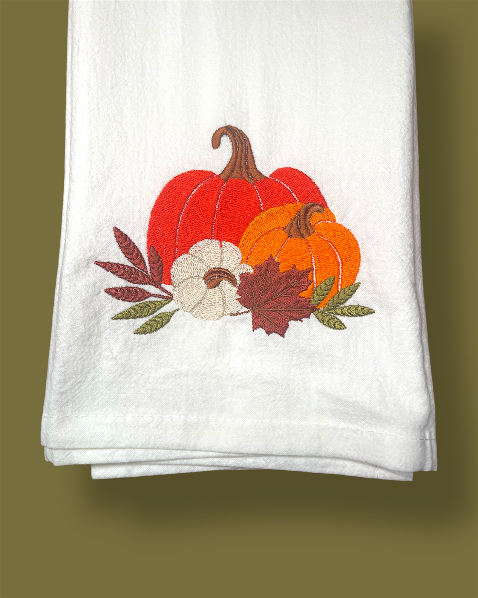 Embroidered Tea Towel - Pumpkins & Leaves