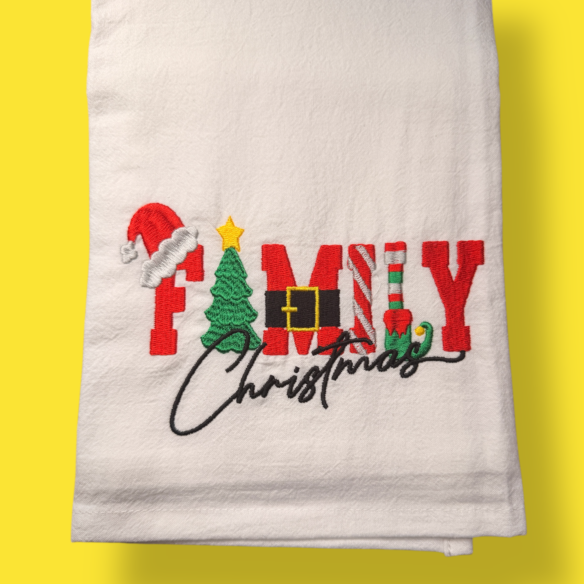 Embroidered Tea Towel - Family Christmas