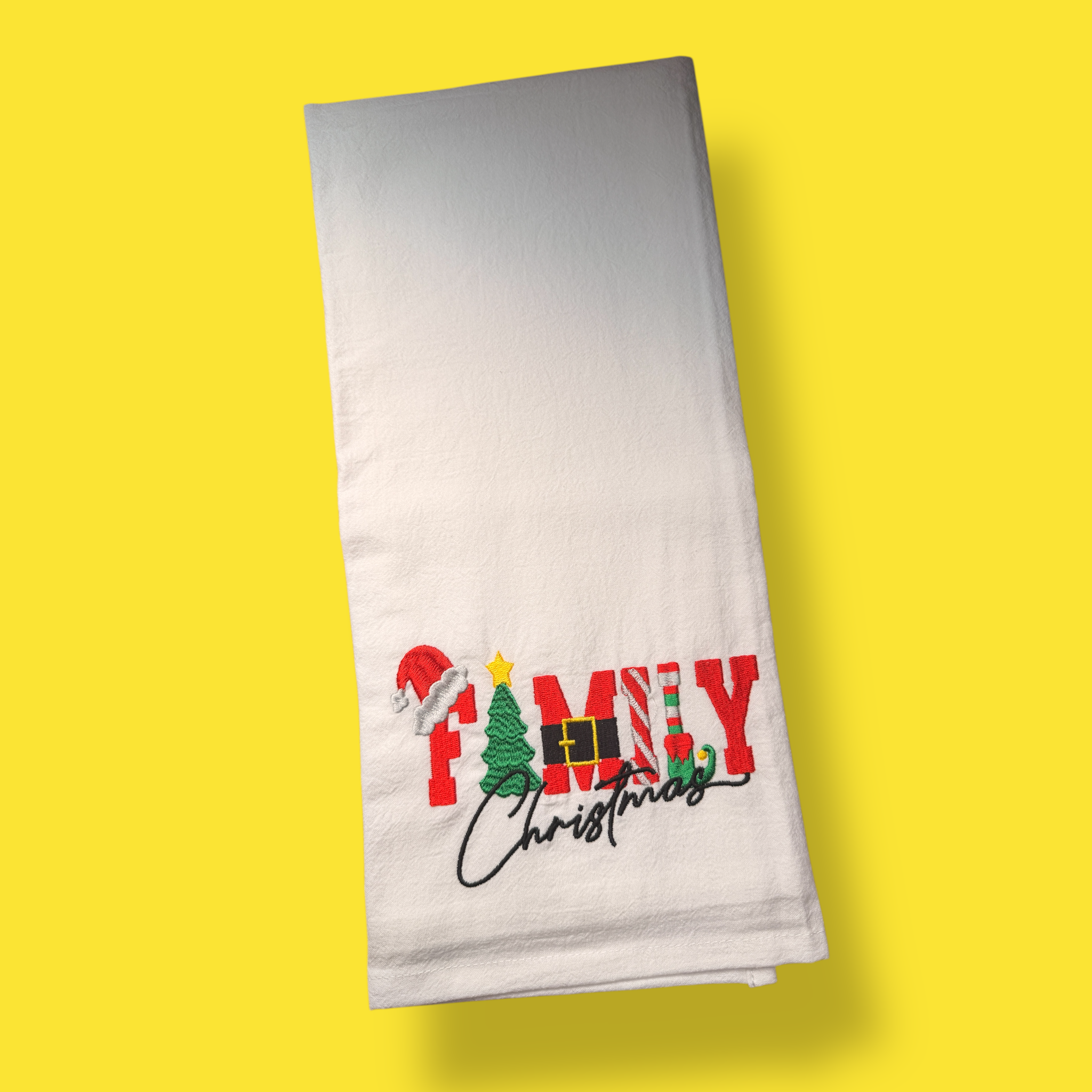 Embroidered Tea Towel - Family Christmas