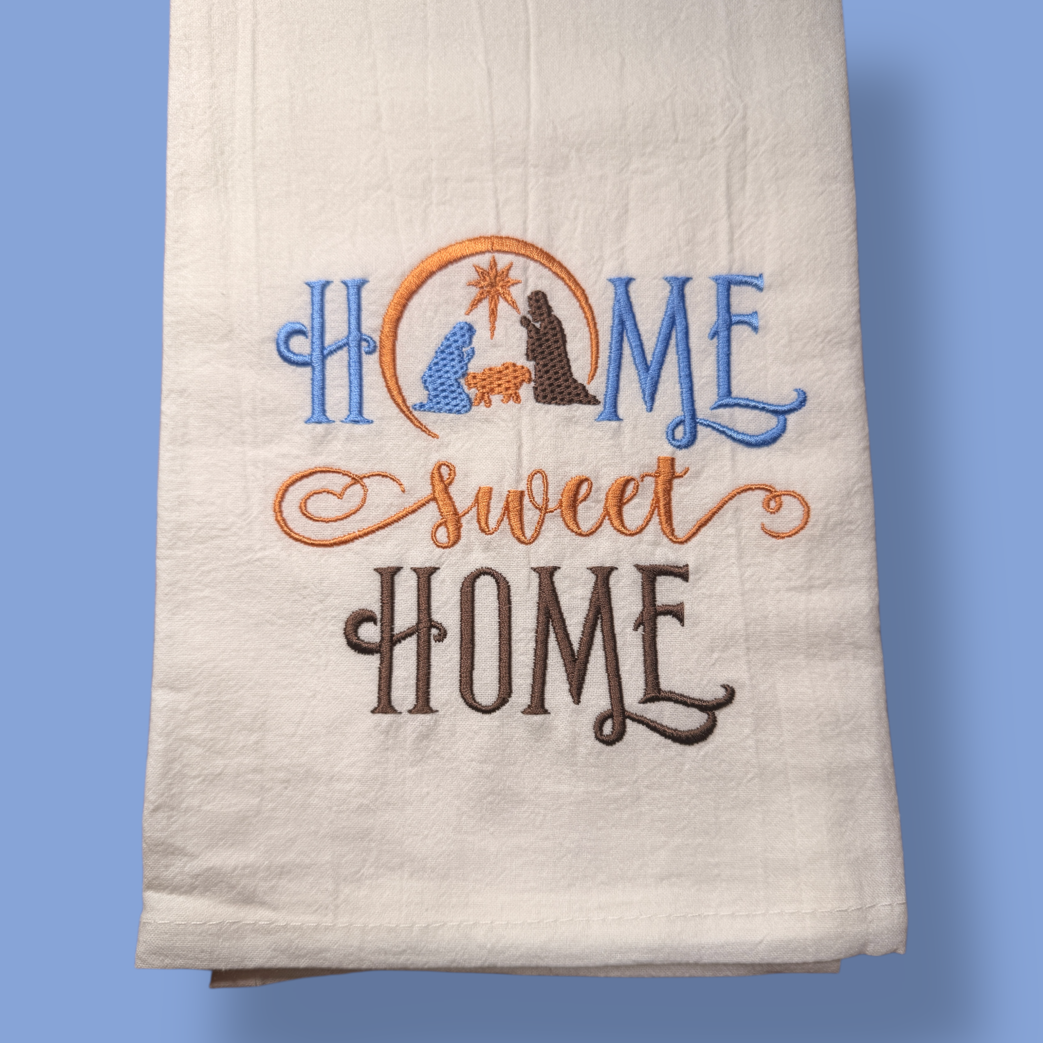 Embroidered Tea Towel - Nativity Home Sweet Home