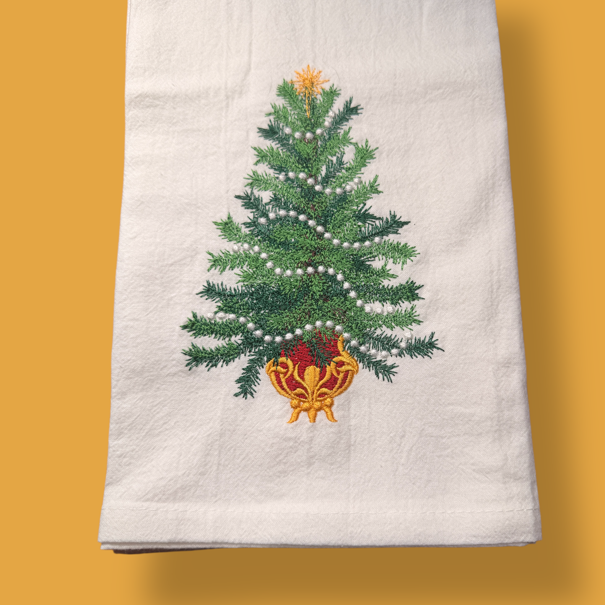 Embroidered Tea Towel - Christmas Tree Potted