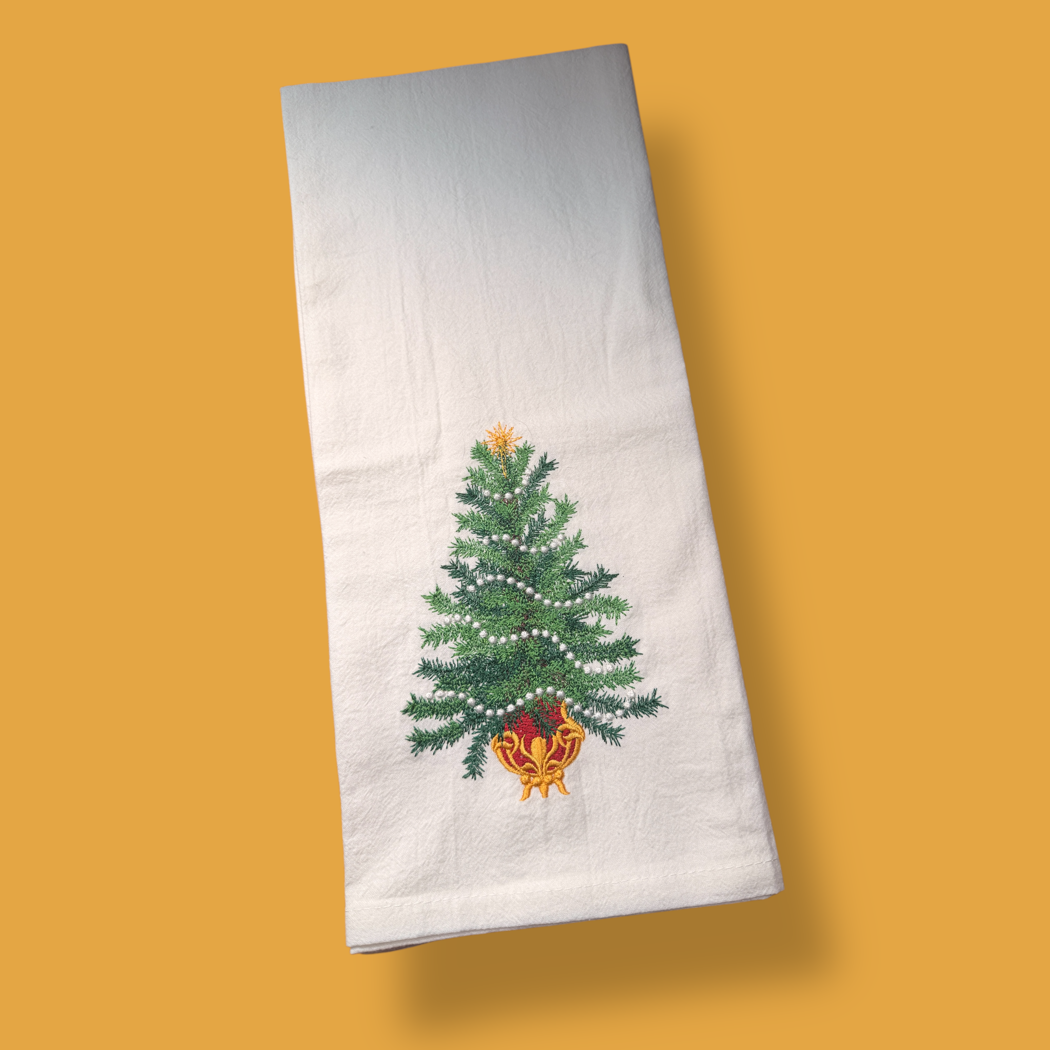 Embroidered Tea Towel - Christmas Tree Potted