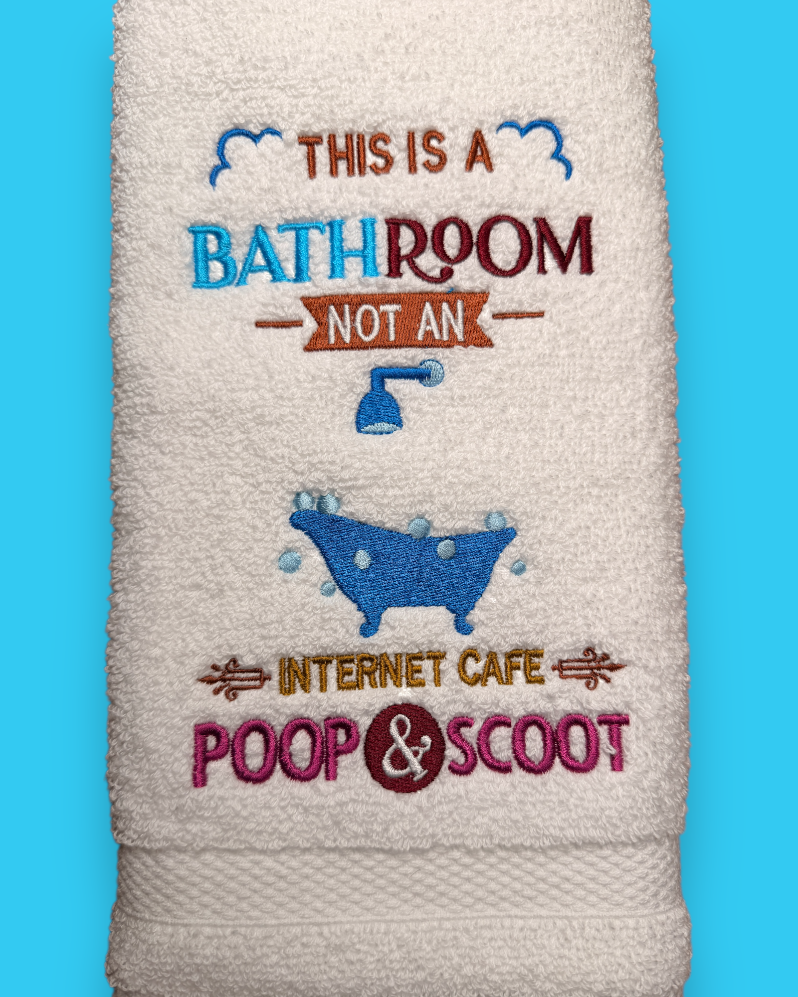Embroidered Hand Towel - Poop & Scoot - Not An Internet Cafe'