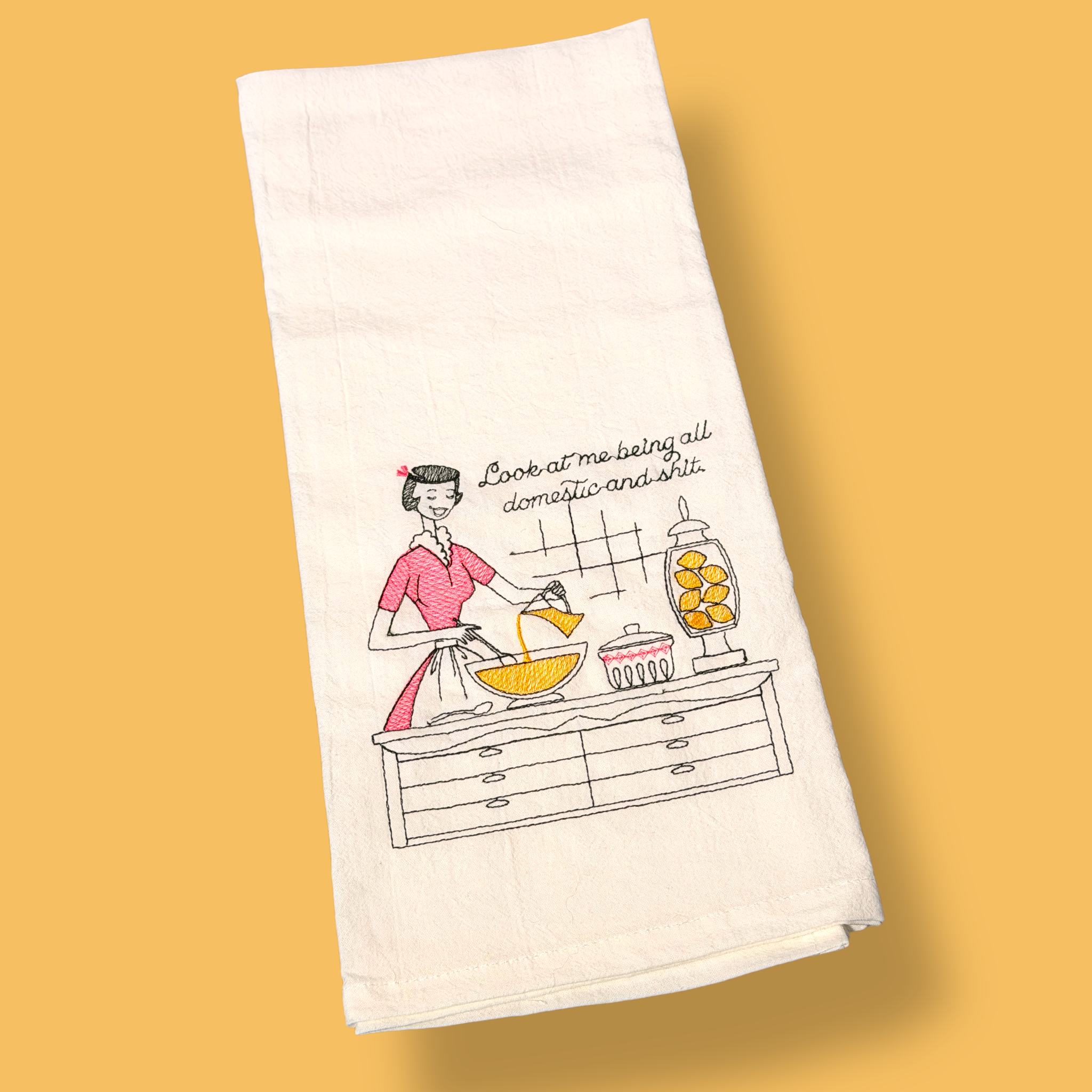 Embroidered Tea Towel - Domestic And Shit
