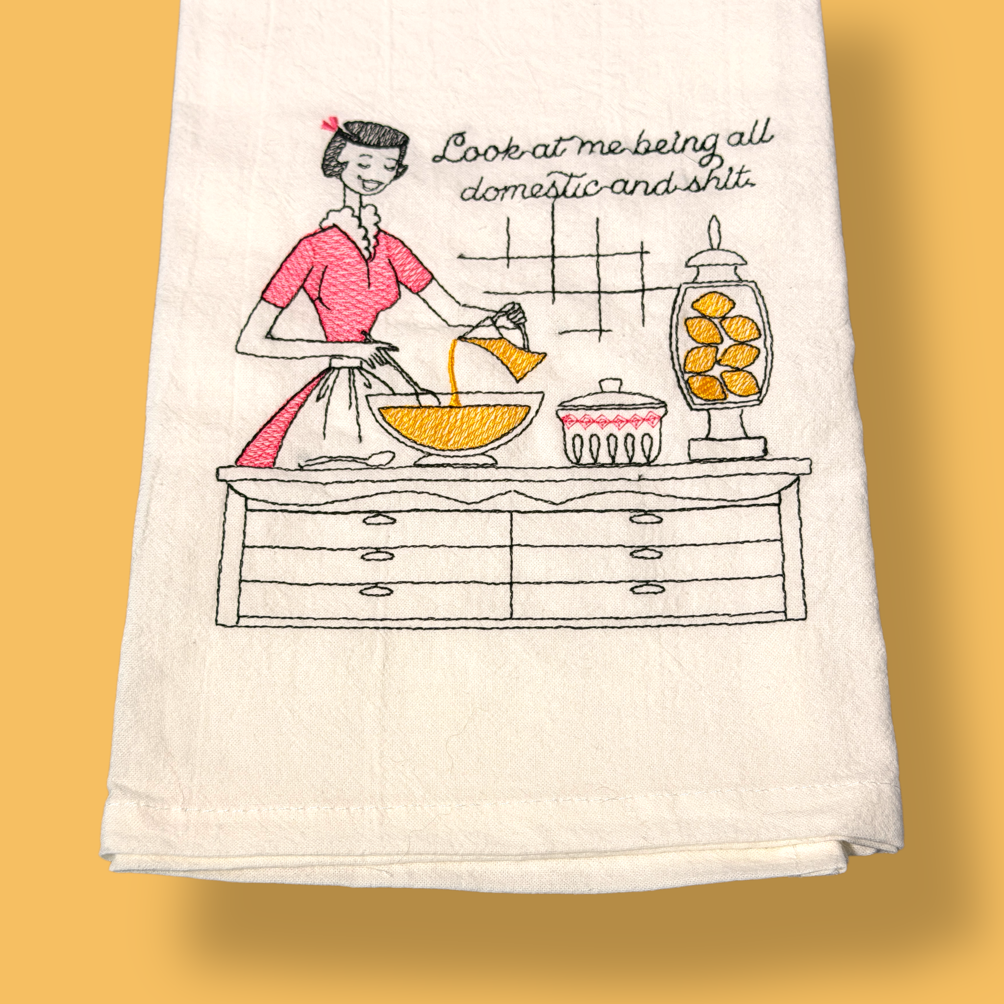 Embroidered Tea Towel - Domestic And Shit