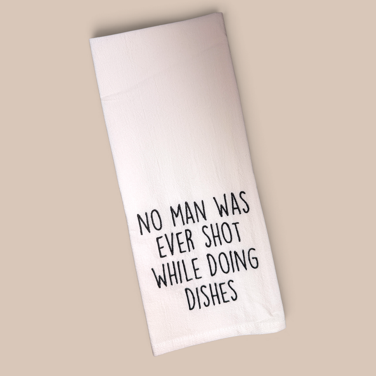Embroidered Tea Towel - Shot Doing Dishes