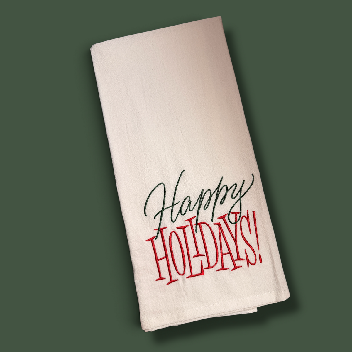 Embroidered Tea Towel - Happy Holidays- Retro